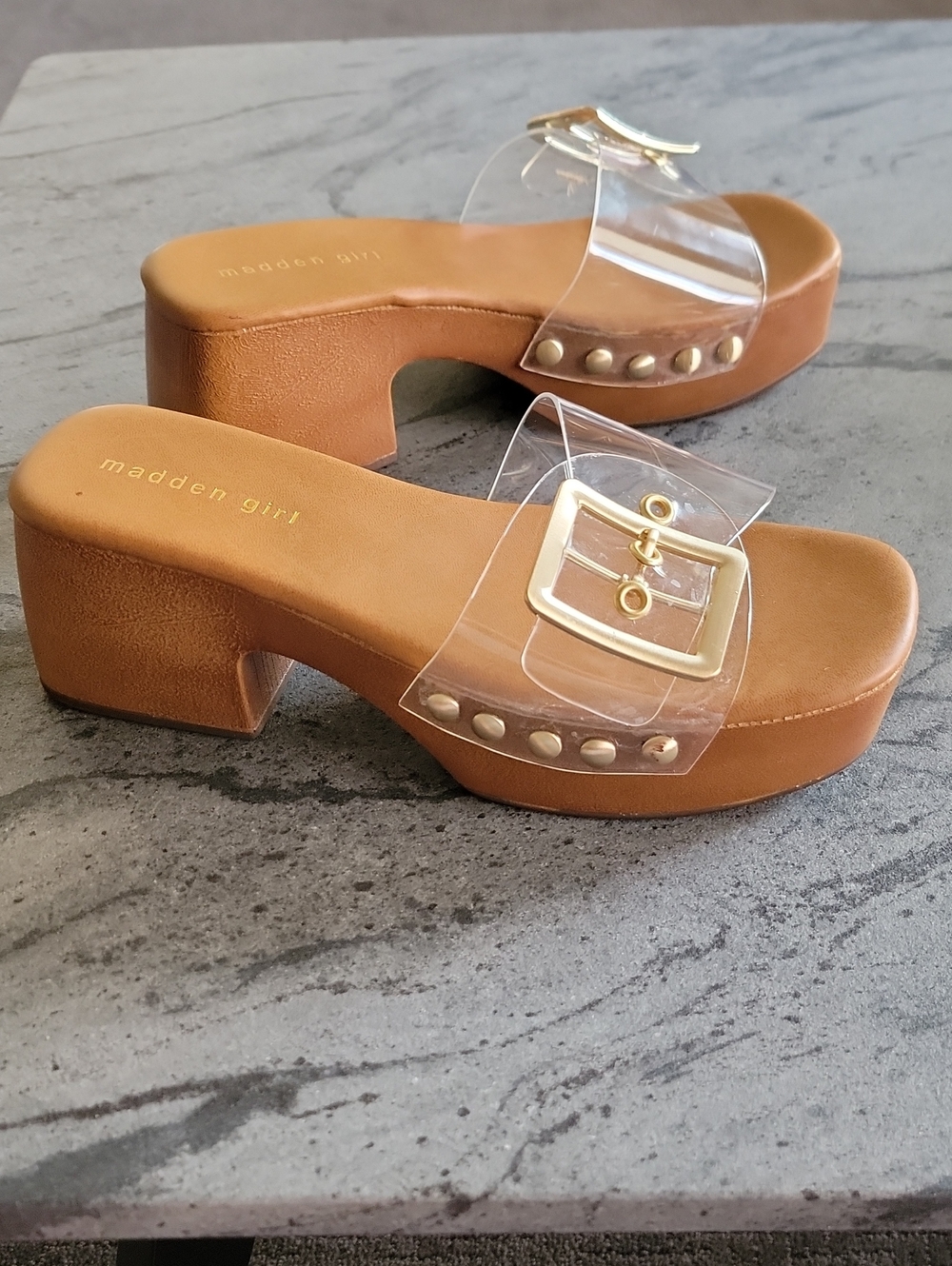MADDEN GIRL Woodlandd Platform Block Heel Sandal Clear Size 8